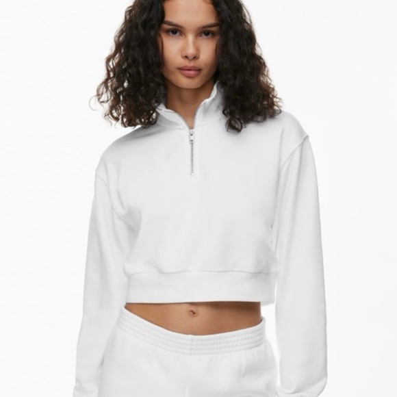 Aritzia TNA perfect cropped quarter zip sweater in white Size M - Picture 2 of 5